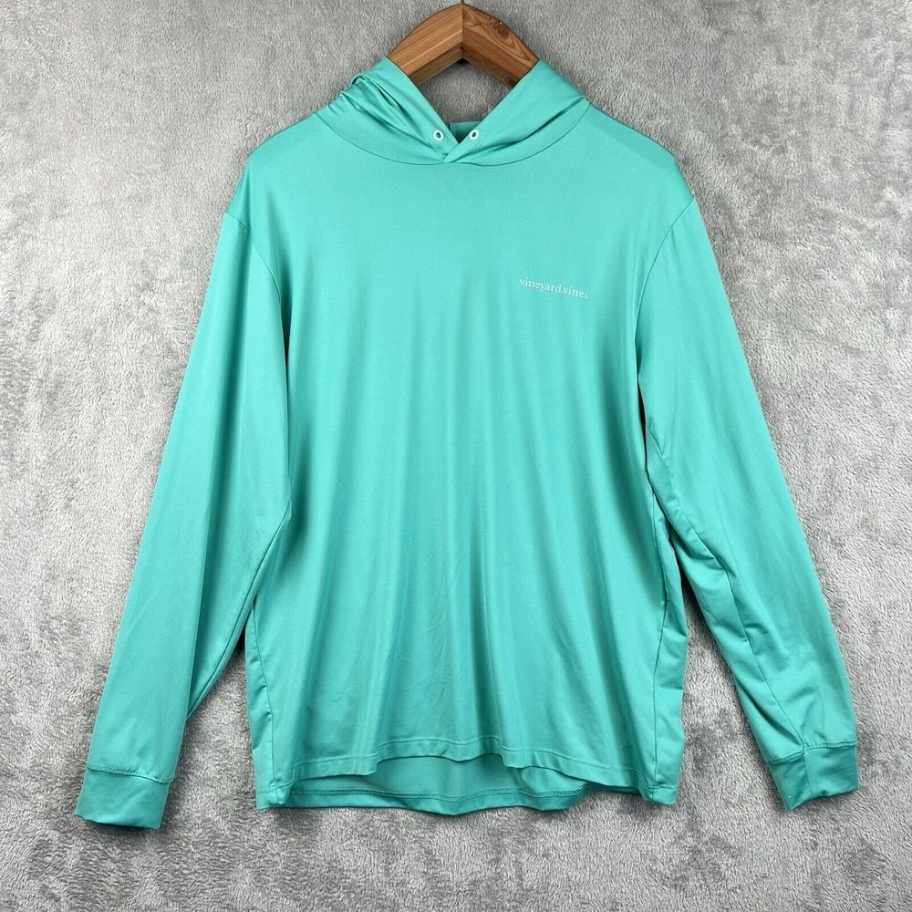 Vineyard Vines Performance Long Sleeve Hooded Shirt Mens M Turquoise Casual